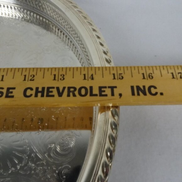 Vintage Silverplate Round Serving Tray 15 inch Diameter Reticulated - Picture 11 of 11